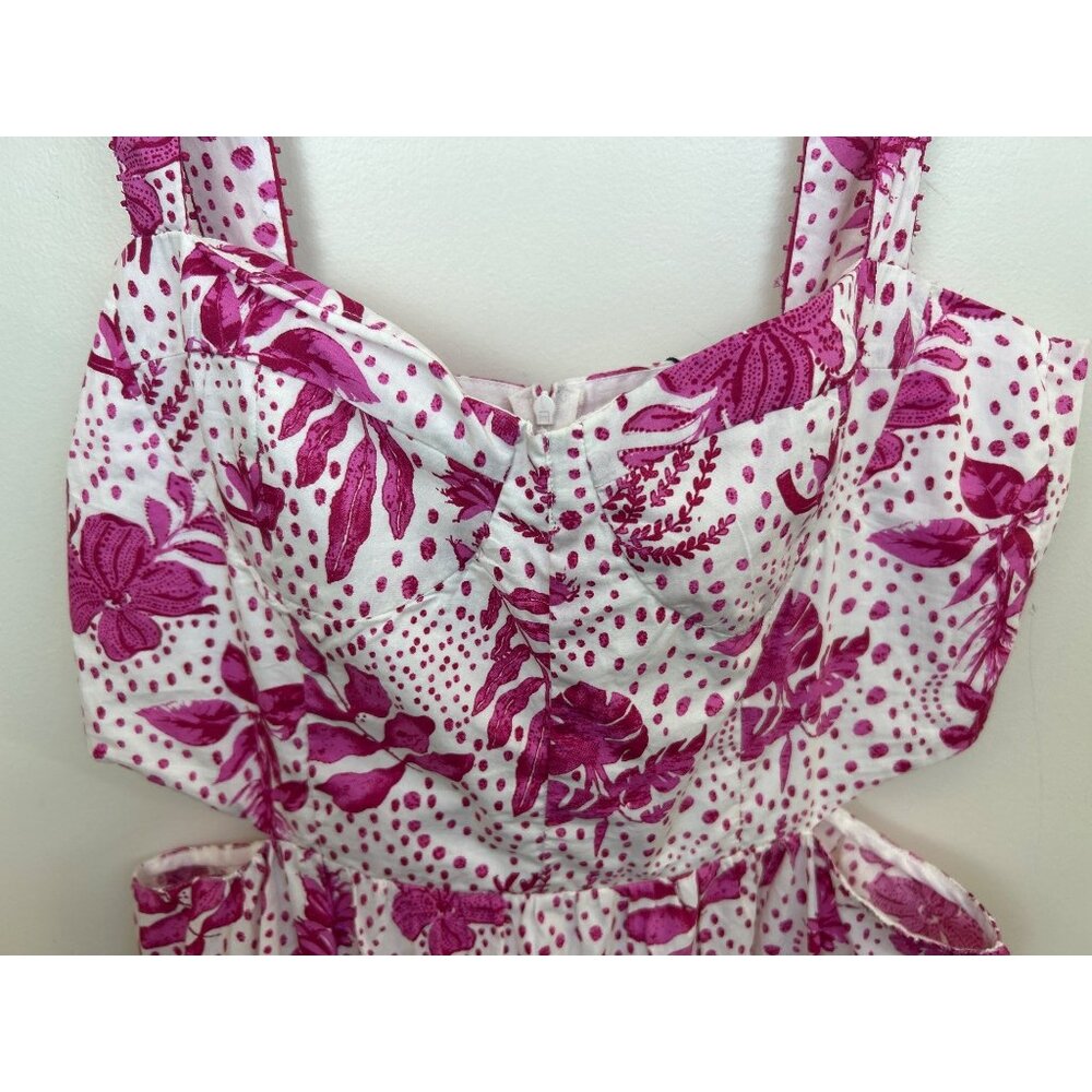 NWT Zara Women's L Strappy Floral Cut-Out Maxi Dress Pink White Resort Tropical - Picture 2 of 14